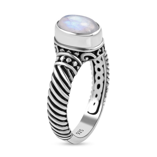 Regenbogen Mondstein Ring, 925 Silber,, ca. 2.25 ct