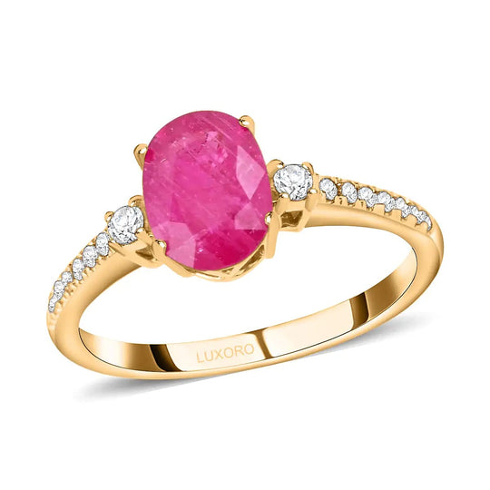 LUXORO AAA Natürlicher Mosambik-Rubin, Weißer Diamant AGI zertifiziert Ring 585 Gold (Größe 20.00) ca. 1.60 ct