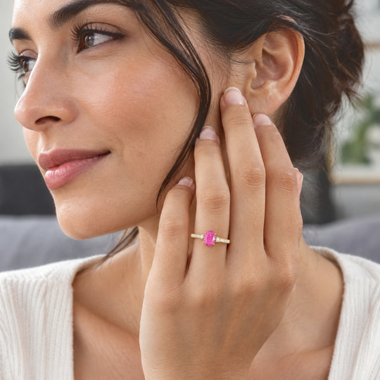 LUXORO AAA Natürlicher Mosambik-Rubin, Weißer Diamant AGI zertifiziert Ring 585 Gold (Größe 19.00) (10-15 Werktage Lieferzeit) ca. 1.60 ct