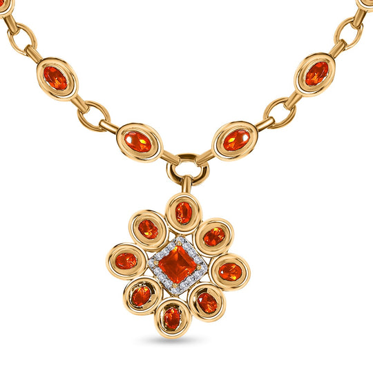 Salamanca Feueropal Halskette, ca. 45 cm, 925 Silber vergoldet, ca. 5.57 ct