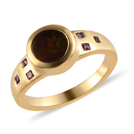 Ammolit und Rhodolith Granat Ring, 925 Silber Gelbgold Vermeil ca. 1.31 ct