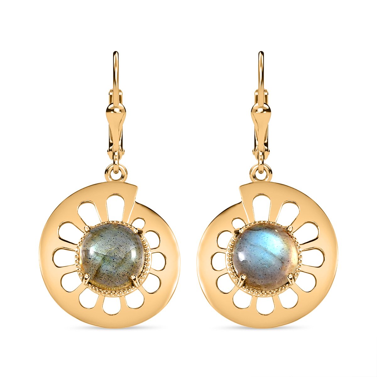 GP Bella Italia Kollektion - Giuseppe Perez Labradorit, Kanchanaburi Blauer Saphir Ohrringe, 925 Silber Gelbgold Vermeil ca. 5.20 ct