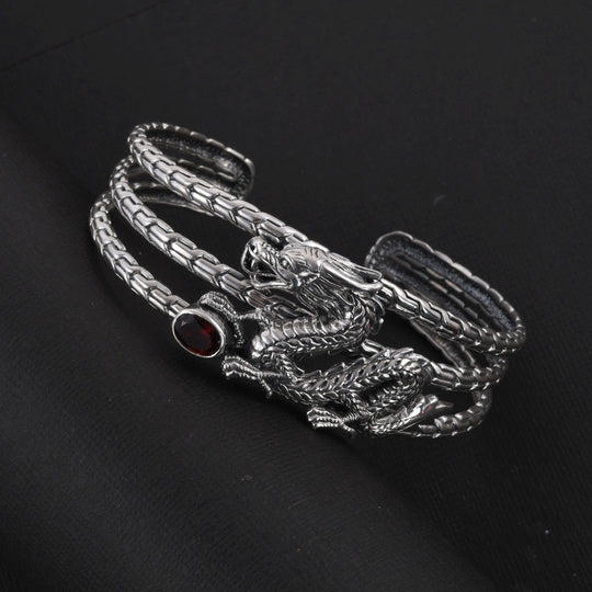 Royal Bali - Roter Granat Armreif, ca. 19 cm, 925 Silber ca. 1,14 ct