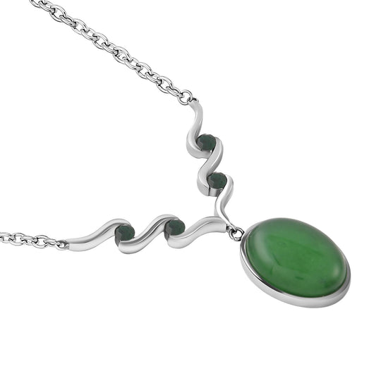 Grünes Aventurin, Neongrünes Kristall Collier, ca. 50 cm, Edelstahl ca. 10.00 ct