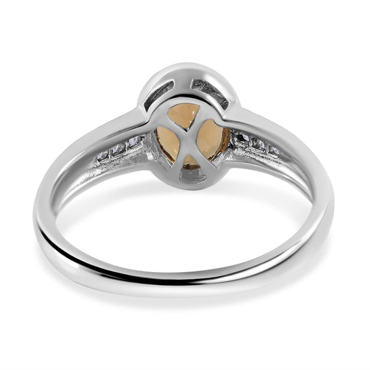 Madeira Citrin, weißer Zirkon Ring 925 Silber platiniert ca. 1.34 ct
