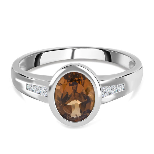 Madeira Citrin, weißer Zirkon Ring 925 Silber platiniert ca. 1.34 ct