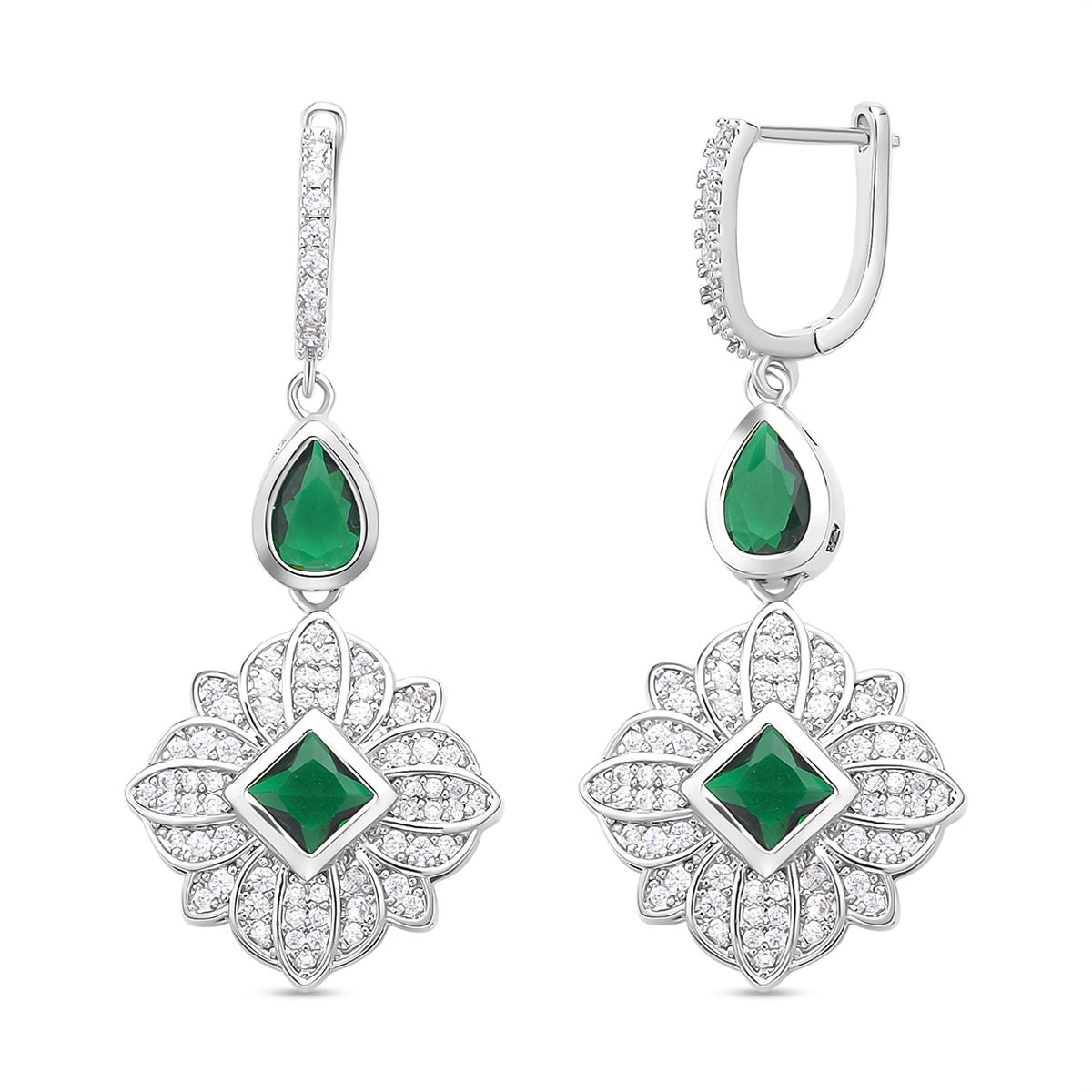 Grüne und weiße Zirkonia Ohrringe, Messing, ca. 1.80 ct