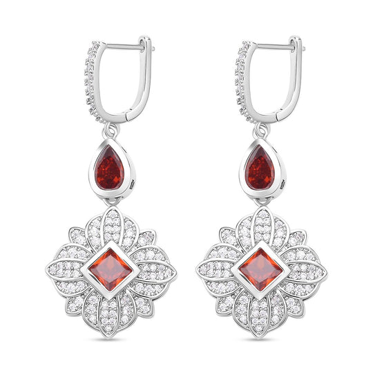 Rote und weiße Zirkonia Ohrringe, Messing, ca. 1.80 ct
