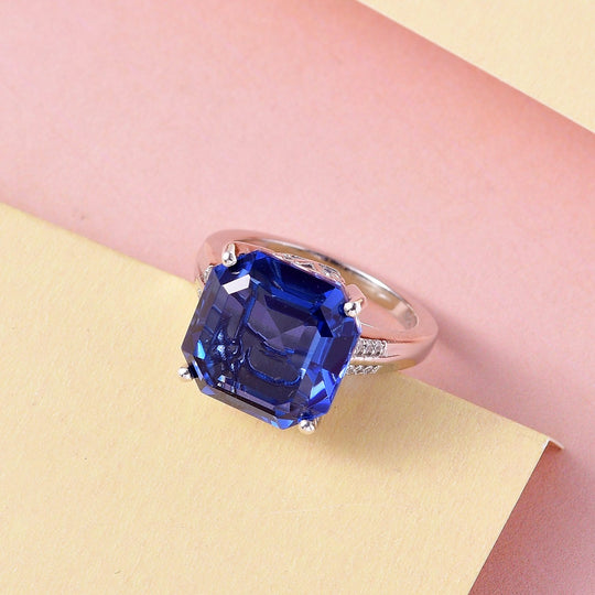 Ceylon farbener Quarz, weißer Zirkon Ring, 925 Silber platiniert ca. 12.34 ct