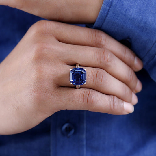 Ceylon farbener Quarz, weißer Zirkon Ring, 925 Silber platiniert ca. 12.34 ct