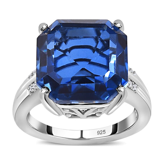 Ceylon farbener Quarz, weißer Zirkon Ring, 925 Silber platiniert ca. 12.34 ct