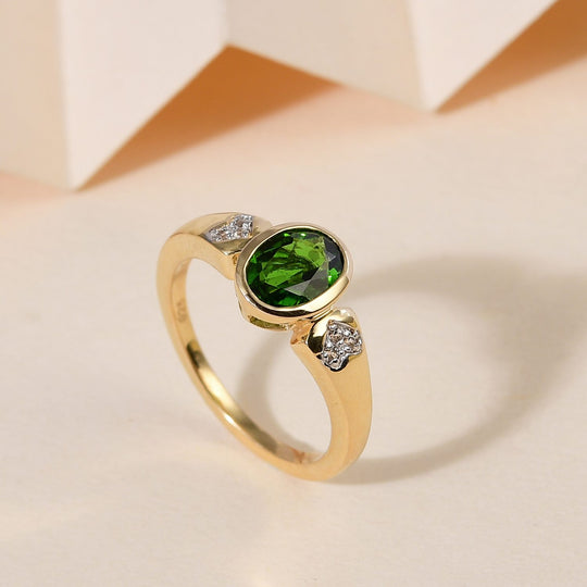 Natürlicher Chromdiopsid, weißer Zirkon Ring, 925 Silber vergoldet ca. 1.36 ct