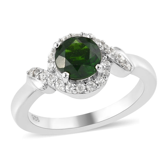 Natürlicher Chromdiopsid und Zirkon Ring 925 Silber platiniert (Größe 20.00) ca. 1,21 ct