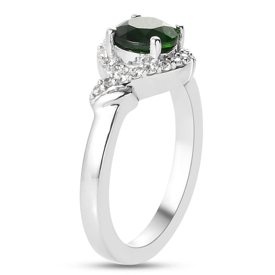Natürlicher Chromdiopsid und Zirkon Ring 925 Silber platiniert (Größe 20.00) ca. 1,21 ct