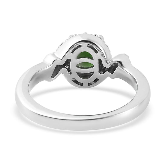 Natürlicher Chromdiopsid und Zirkon Ring 925 Silber platiniert (Größe 20.00) ca. 1,21 ct