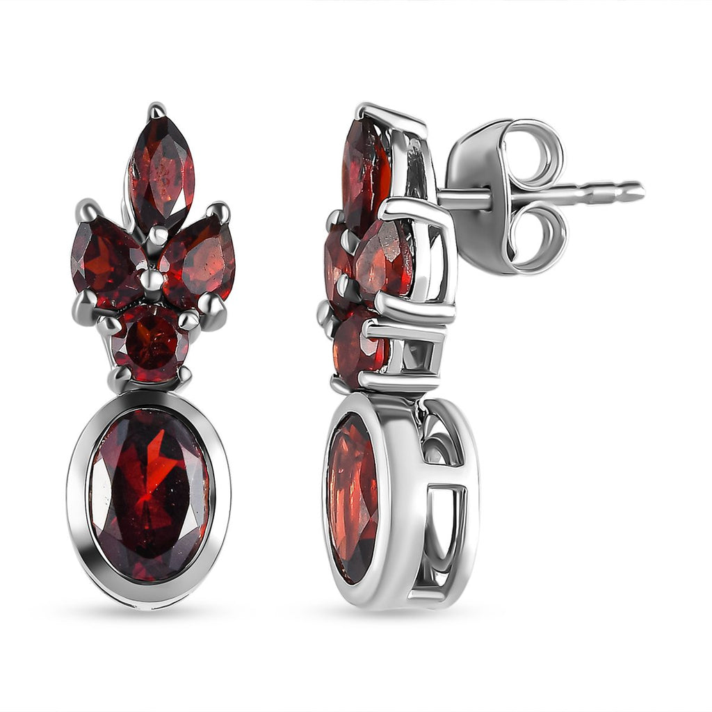 Natürliche Mosambik Granat Ohrringe, 925 Silber platiniert ca. 3.30 ct