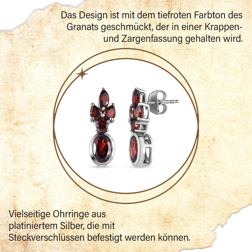Natürliche Mosambik Granat Ohrringe, 925 Silber platiniert ca. 3.30 ct