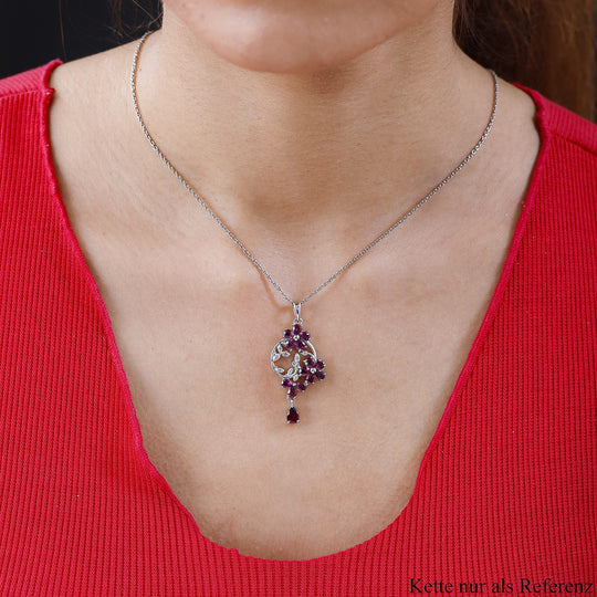 Rhodolith Granat Anhänger, 925 Silber platiniert ca. 3.18 ct
