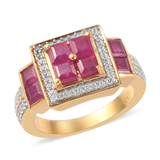 Afrikanischer Rubin-Ring, (Fissure gefüllt), 925 Silber Gelbgold Vermeil (Größe 19.00) ca. 2.78 ct