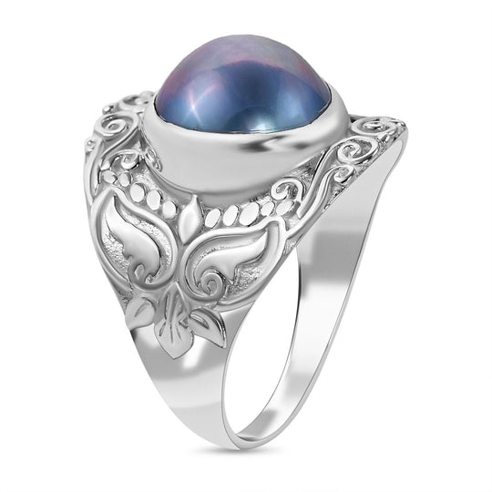 Blauer Mabenperlen Ring, 925 Silber