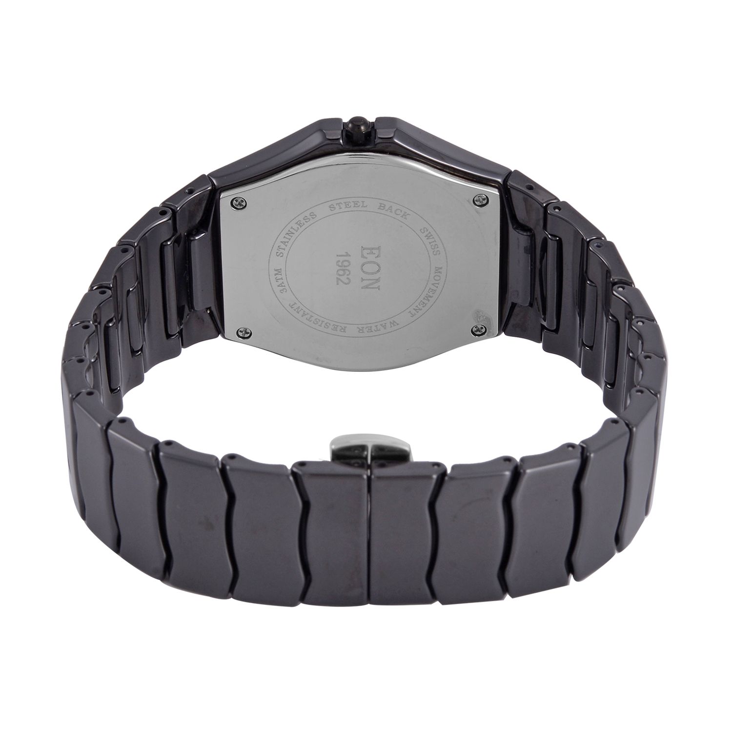EON 1962 schweizer Uhrwerk - Moissanit-Uhr mit weißem Perlmutt Ziffernblatt, Keramik Armband, 42 mm