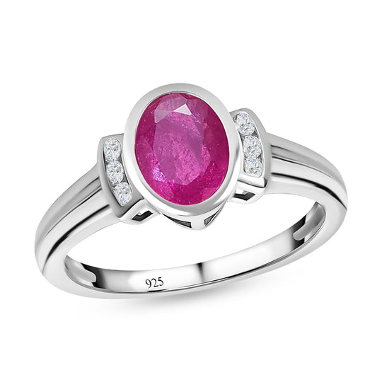 Ilakaka rosa Saphir (Fissure gefüllt), weißer Zirkon Ring, 925 Silber platiniert ca. 1.84 ct