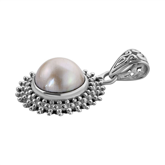 Royal Bali Kollektion - weiße Mabe Perle Anhänger 925 Silber
