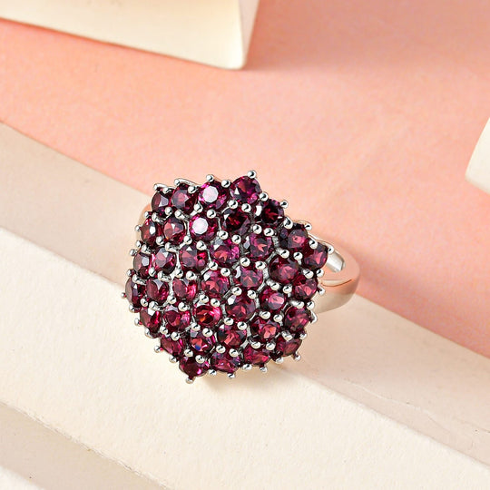 Rhodolith Granat Ring, 925 Silber platiniert ca. 4.48 ct