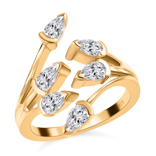 LUSTRO STELLA Hergestellt mit Feinster ZIRKONIA Bypass Ring 925 Silber vergoldet (Größe 19.00)