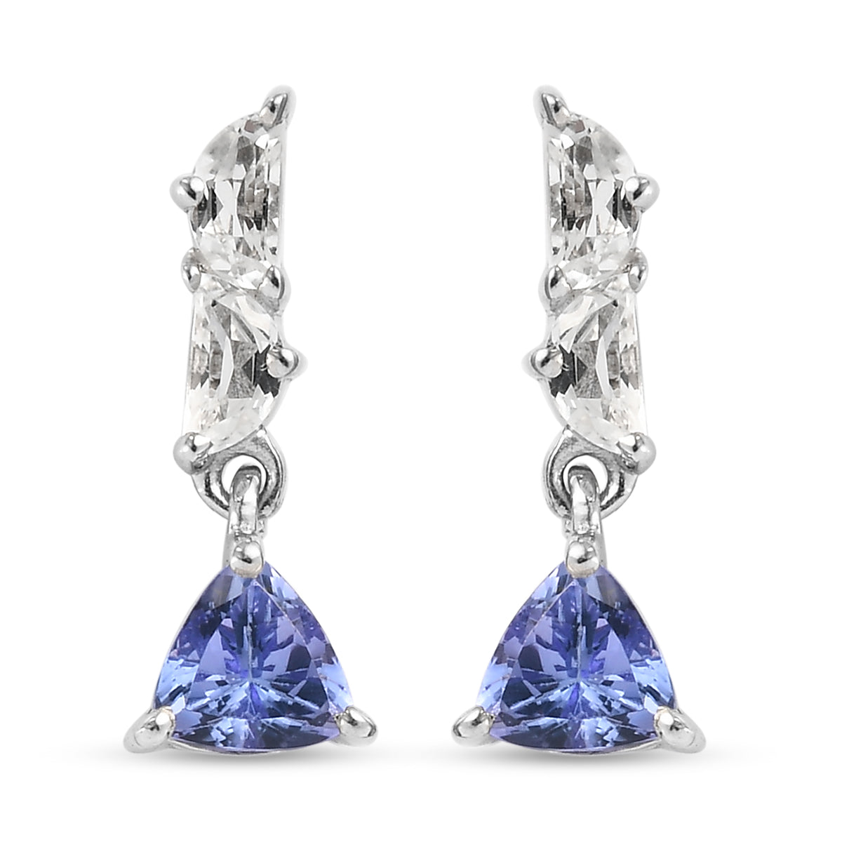 Tansanit und Weißer Topas Ohrringe 925 Silber platiniert ca. 1,16 ct