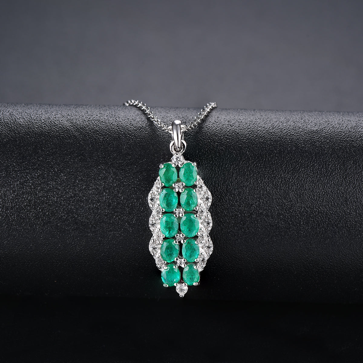 AAA Kagem sambischer Smaragd und Zirkon-Anhänger mit kette, 925 Silber rhodiniert ca. 1,81 ct