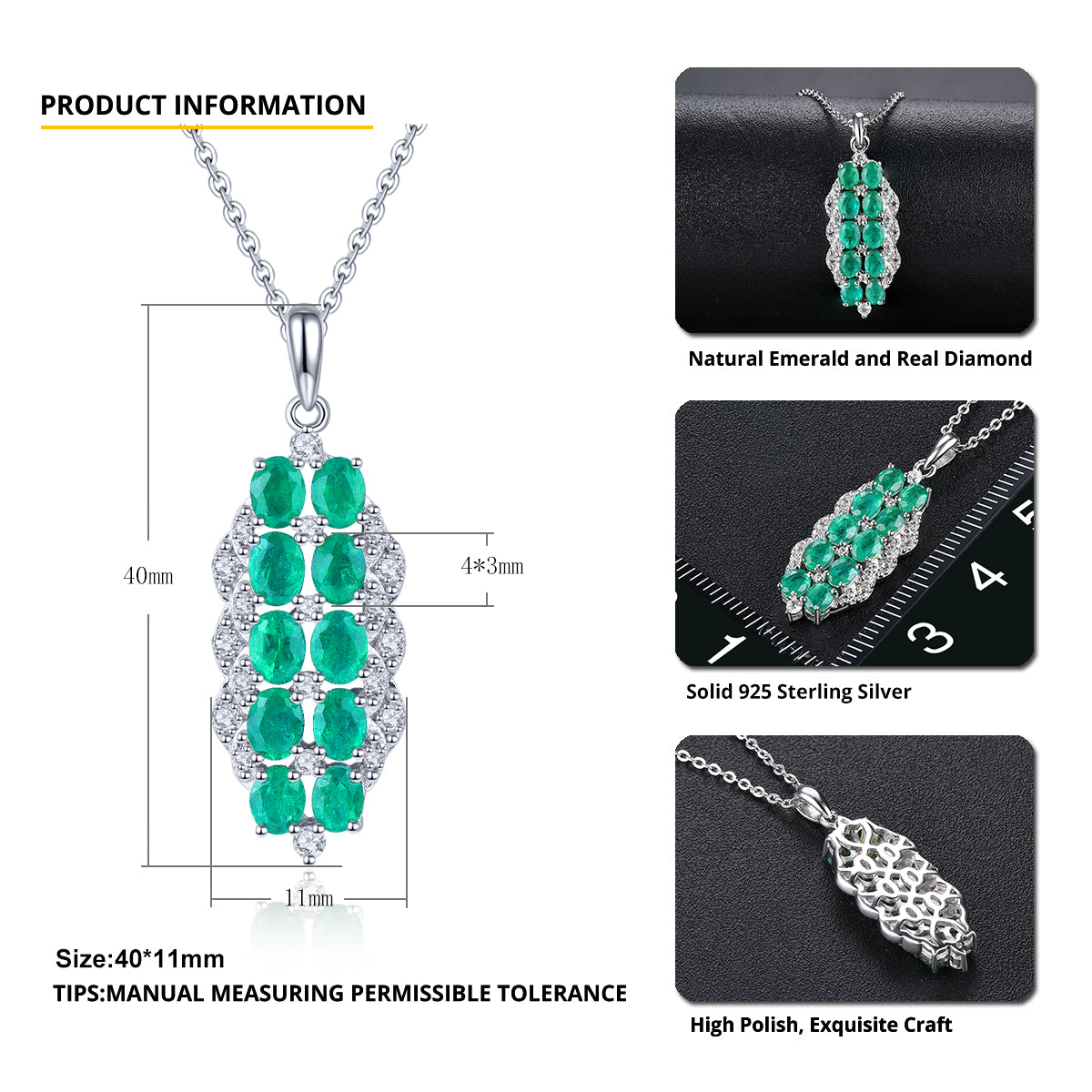 AAA Kagem sambischer Smaragd und Zirkon-Anhänger mit kette, 925 Silber rhodiniert ca. 1,81 ct
