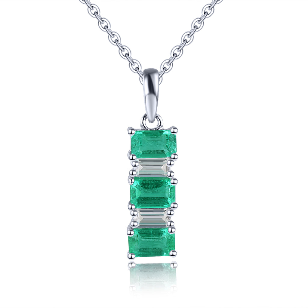 AAA Kagem sambischer Smaragd und Zirkon-Anhänger mit kette, 925 Silber rhodiniert ca. 1,36 ct