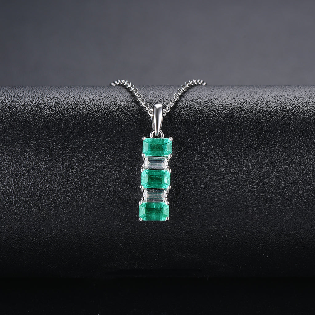AAA Kagem sambischer Smaragd und Zirkon-Anhänger mit kette, 925 Silber rhodiniert ca. 1,36 ct