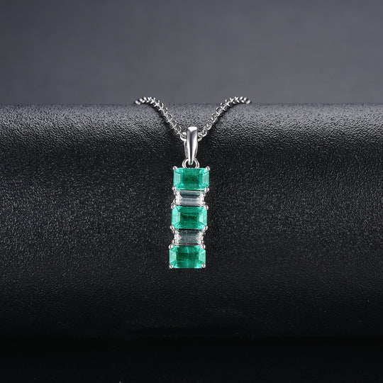 AAA Kagem sambischer Smaragd und Zirkon-Anhänger mit kette, 925 Silber rhodiniert ca. 1,36 ct