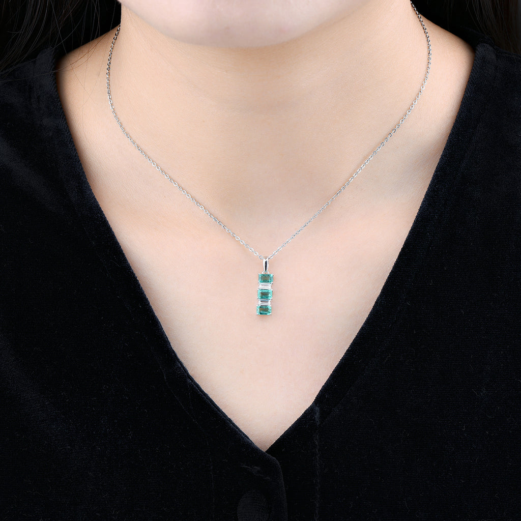 AAA Kagem sambischer Smaragd und Zirkon-Anhänger mit kette, 925 Silber rhodiniert ca. 1,36 ct