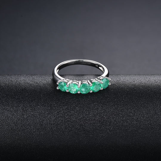 AAA Kagem Sambia Smaragd und Zirkon 5 Stein Ring 925 Silber rhodiniert ca. 1,26 ct