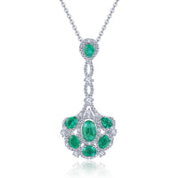 AAA Kagem sambischer Smaragd und Zirkon-Anhänger mit kette, 925 Silber rhodiniert ca. 1,60 ct