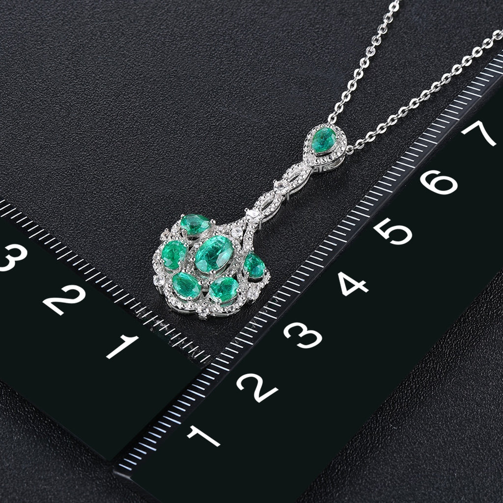 AAA Kagem sambischer Smaragd und Zirkon-Anhänger mit kette, 925 Silber rhodiniert ca. 1,60 ct