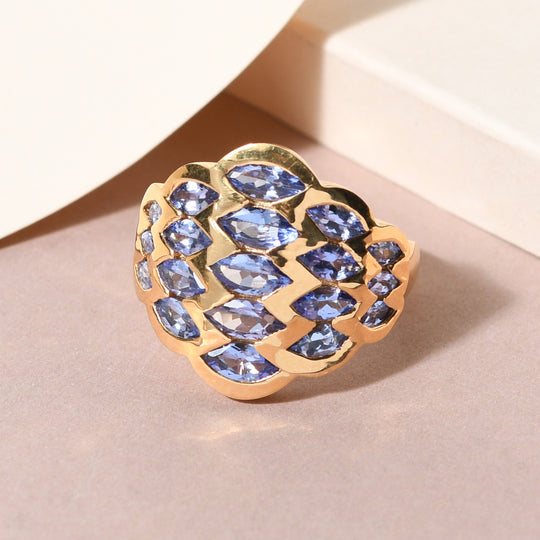 Tansanit-Ring, 925 Silber vergoldet (Größe 21.00) ca. 2,70 ct