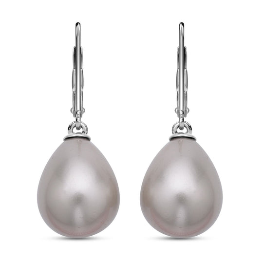 Lila Muschelkernperle (16x12 mm) Ohrringe 925 Silber Rhodiniert