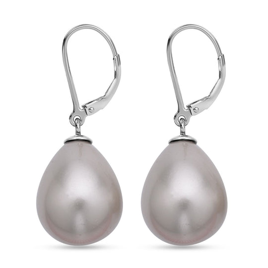 Lila Muschelkernperle (16x12 mm) Ohrringe 925 Silber Rhodiniert