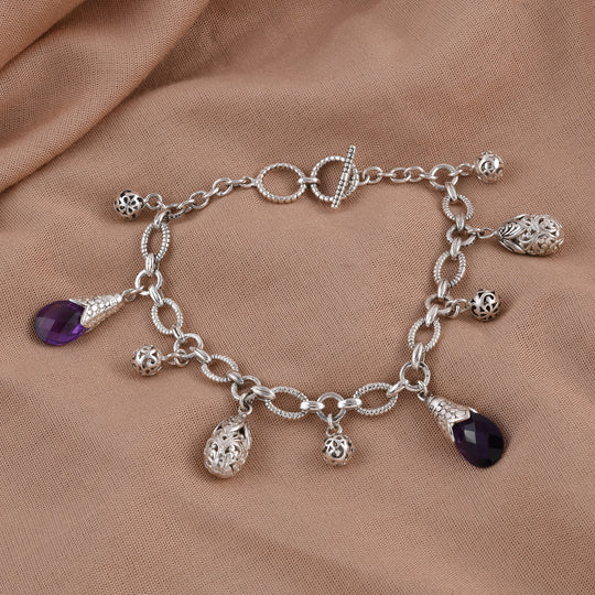 Royal Bali Kollektion - afrikanisches Amethyst-Armband, ca. 19 cm, 925 Silber