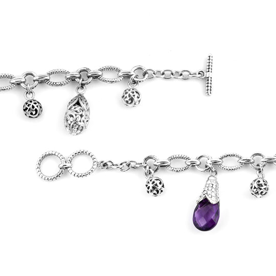 Royal Bali Kollektion - afrikanisches Amethyst-Armband, ca. 19 cm, 925 Silber