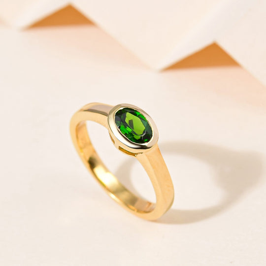 Natürlicher Chromdiopsid-Ring, 925 Silber vergoldet ca. 0.83 ct