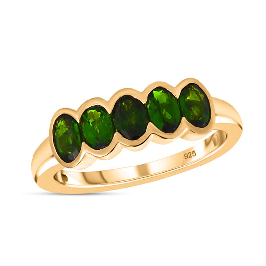 Natürlicher Chromdiopsid Ring, 925 Silber vergoldet ca. 1.33 ct