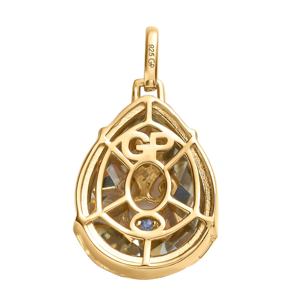 GP Spezial Kollektion - Prasiolith, Kanchanaburi blauer Saphir Anhänger, 925 Silber Gelbgold Vermeil ca. 15.27 ct
