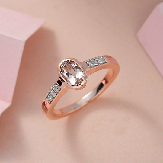 Morganit und Moissanit Ring, 925 Silber Roségold Vermeil , ca. 0.80 ct