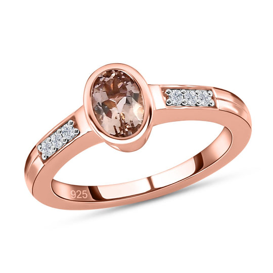 Morganit und Moissanit Ring, 925 Silber Roségold Vermeil , ca. 0.80 ct