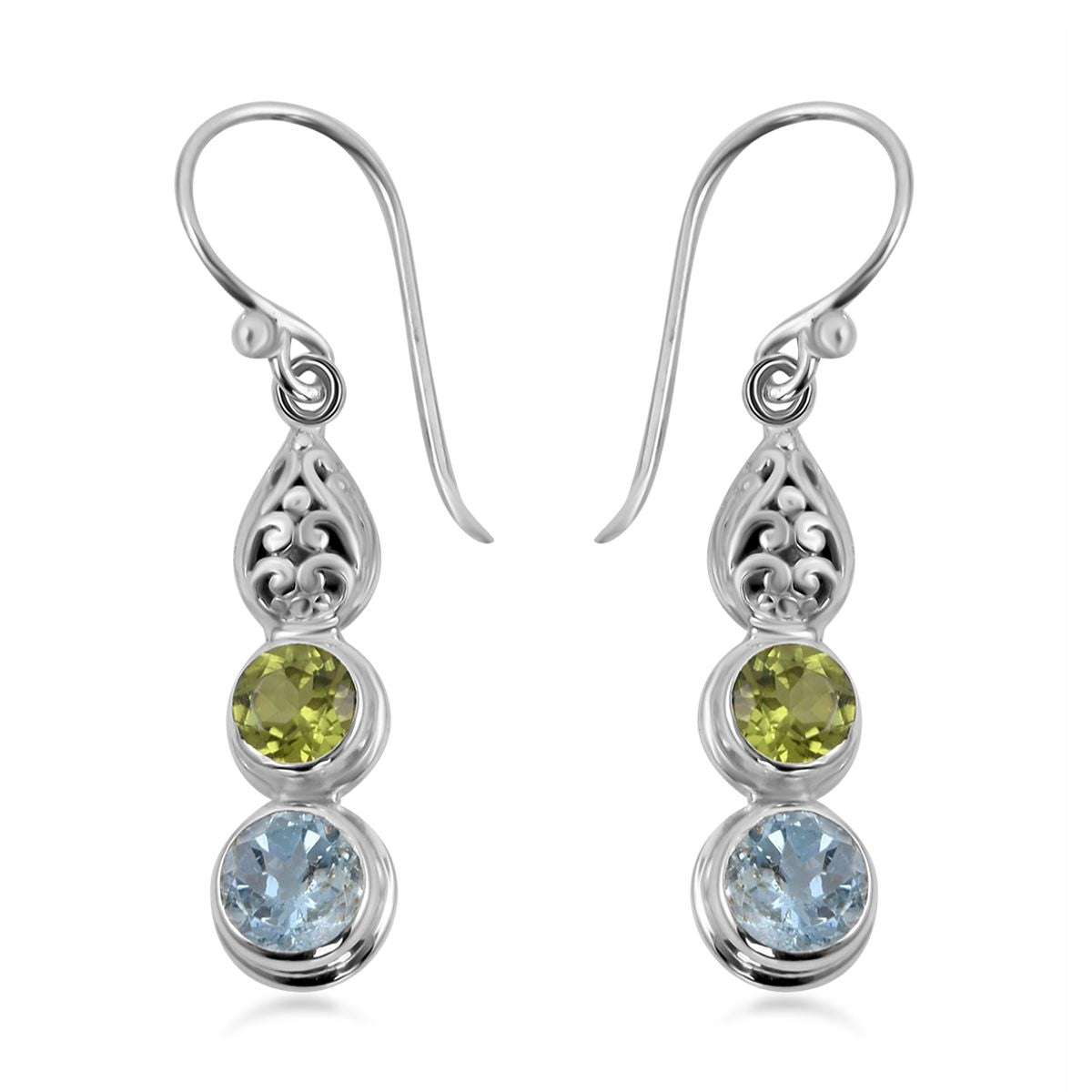 Royal Bali Kollektion -  Himmelblauer Topas, Peridot Ohrringe 925 Silber ca. 3,81 ct